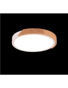 Jano plafoniera led rotonda bordo bianco e legno naturale con funzione di regolazione intensita' con normale interruttore a pare 2