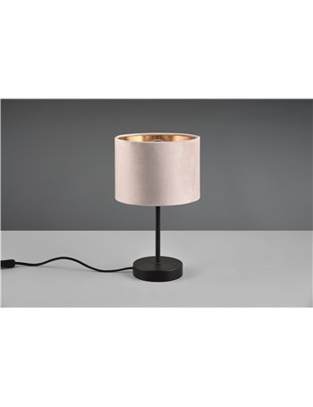 Julieta lampada da tavolo metallo nero paralume velluto tortora e oro h. 30cm