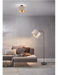 Julieta piantana metallo nero flessibile paralume velluto tortora e oro h. 156cm