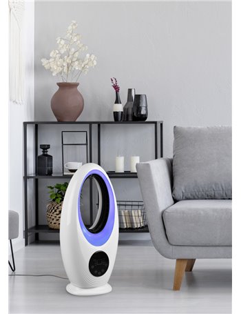Kalmar ventilatore da appoggio oscillante bianco 3 velocita' touch display con telecomando multifunzione anche rgb h.60cm