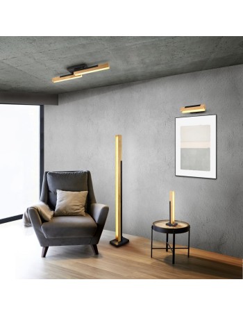 Kerala applique led orientabile legno naturale e metallo nero dimmerabile con interruttore l. 30cm