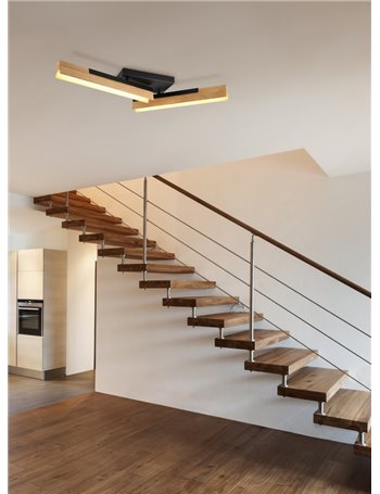 Kerala plafoniera led orientabile doppio diffusore legno naturale e metallo nero dimmerabile con interruttore l. 83cm