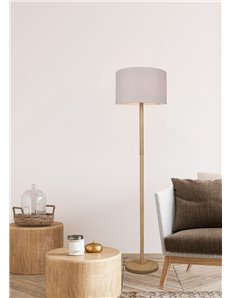 Korba piantana base legno naturale con paralume bianco h. 162cm