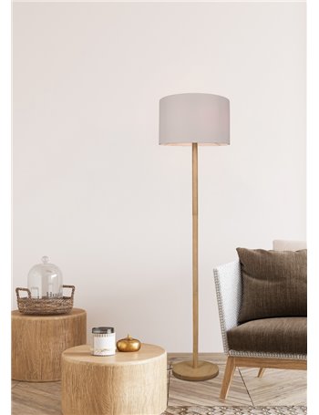 Korba piantana base legno naturale con paralume bianco h. 162cm