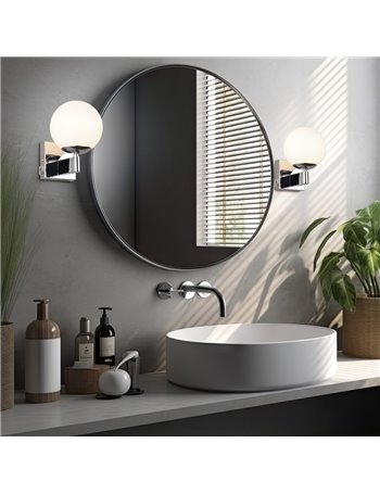 Kula applique bagno metallo cromato e vetro bianco con interruttore ip44 h. 20cm