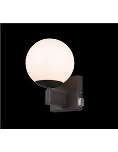 Kula applique bagno metallo nero e vetro bianco con interruttore ip44 h. 20cm 2
