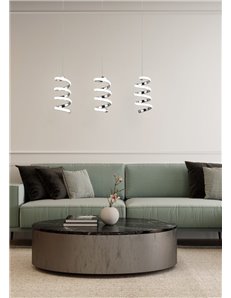 Laola sospensione led 3 spirali cromate dimmerabile con interruttore l. 70cm