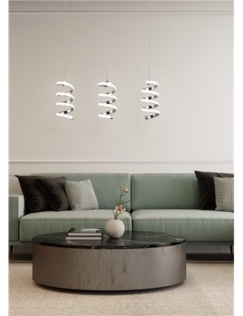 Laola sospensione led 3 spirali cromate dimmerabile con interruttore l. 70cm