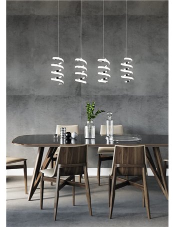 Laola sospensione led 4 spirali cromate dimmerabile con interruttore l. 92cm