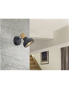 Latika spot singolo metallo nero ed effetto legno h. 18cm