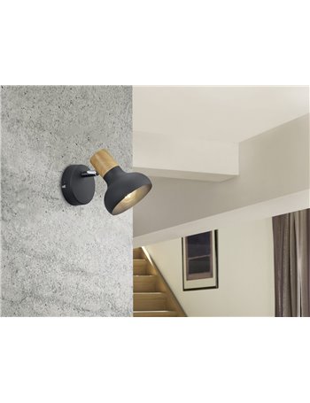 Latika spot singolo metallo nero ed effetto legno h. 18cm