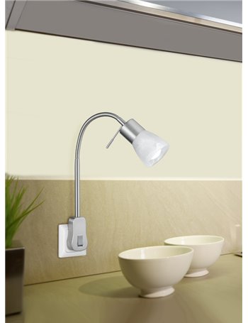 Levisto applique led flessibile con spina a parete e interruttore acciaio+vt.alab. H. 30