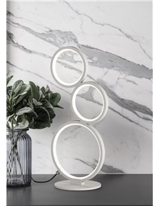 Rondo lampada da tavolo led 3 cerchi metallo bianco opaco con varialuce h. 44cm