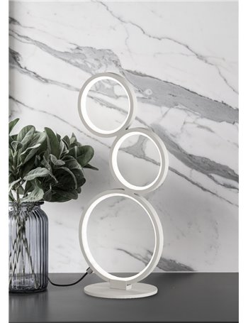 Rondo lampada da tavolo led 3 cerchi metallo bianco opaco con varialuce h. 44cm