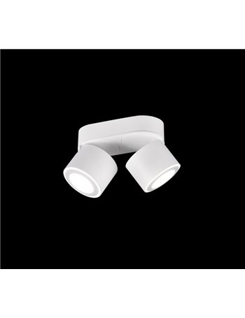Taurus barra 2 spots led metallo bianco orientabile girevole bi-emissione interruttori separati l. 18cm