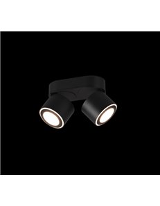 Taurus barra 2 spots led metallo nero orientabile girevole bi-emissione interruttori separati l. 18cm