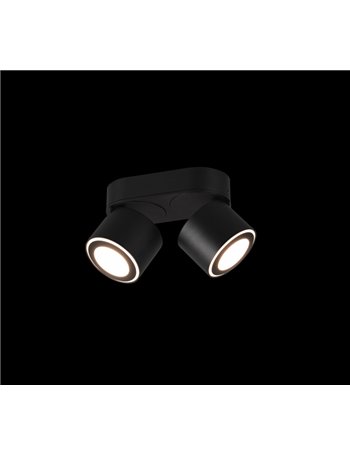 Taurus barra 2 spots led metallo nero orientabile girevole bi-emissione interruttori separati l. 18cm