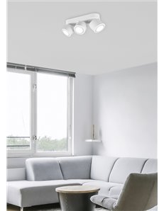 Taurus barra 3 spots led metallo bianco orientabile girevole bi-emissione interruttori separati l. 27cm