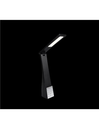 Linus lampada da studio led nera ricaricabile, cassa bluetooth, sveglia e temperatura h. 41cm