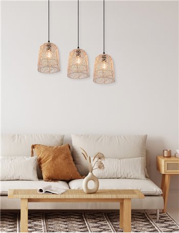 Lovis sospensione 3 diffusori in rattan naturale l. 76cm