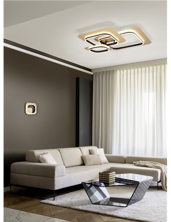 Lugo applique led triplo quadrato metallo oro con bordo nero con regolazione intensita' con normale interruttore a parete l. 74c