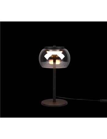 Madison lampada da tavolo led metallo nero e vetro fume' cromato con regolazione intensita' touch h. 33cm