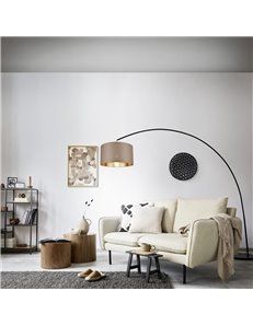 Mansur piantana metallo nero ad arco con paralume tortora ed oro h. 210cm 2