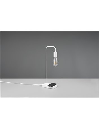 Milla lampada da tavolo bianca con base x ricarica induttiva cellulare con interruttore touch h. 51cm