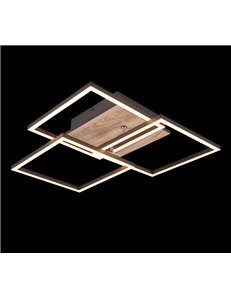 Mobile plafoniera led con 3 quadrati metallo nero orientabili con base effetto legno con telecomando multifunzione 42cm x 39cm 2