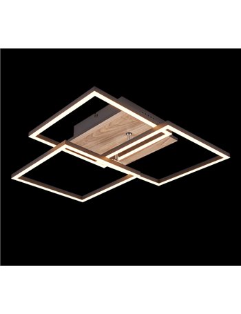 Mobile plafoniera led con 3 quadrati metallo nero orientabili con base effetto legno con telecomando multifunzione 42cm x 39cm Mobile plafoniera led con 3 quadrati metallo nero orientabili con base effetto legno con telecomando multifunzione 42cm x 39cm