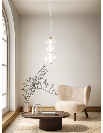 Bubbles lampadario vetro piccole led 24w oro spazzolato