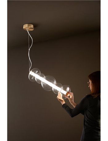 Bubbles lampadario vetro medio led 38w oro spazzolato