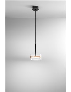 Aere sospensione decentrabile pendel led 14w in biemissione oro rosa lucido