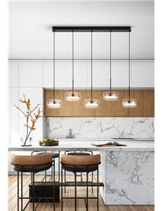 Aere sospensione lineare 5 luci led 70w in biemissione bianco