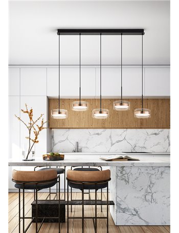 Aere sospensione lineare 5 luci led 70w in biemissione bianco
