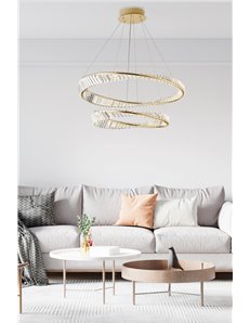 Strauss lampadario elegante doppio anello dorato con cristalli pendenti led 68w cct