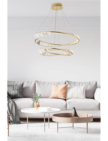 Strauss lampadario elegante doppio anello dorato con cristalli pendenti led 68w cct