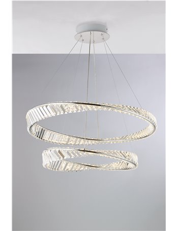 Strauss lampadario moderno doppio anello cromato con cristalli pendenti led 68w cct