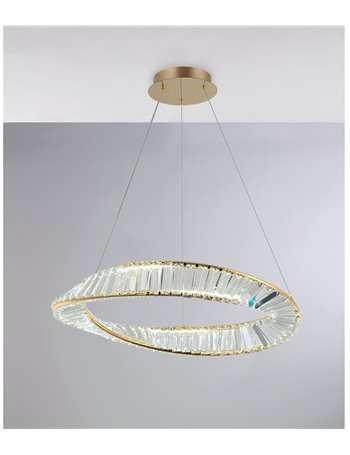 Strauss lampadario elegante anello dorato con cristalli pendenti led 32w cct