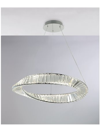 Strauss lampadario design anello cromato con cristalli pendenti led 32w cct
