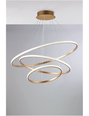 Queen  lampadario anelli dorati 54w led luce calda naturale fredda