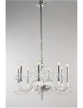 Mozart lampadario 8 luci cromo e vetro stilizzato contemporaneo
