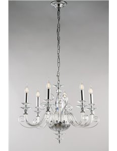 Mozart lampadario 6 luci cromato e vetro decorato trasparente