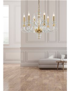 Mozart lampadario 6 luci dorato e vetro decorato trasparente