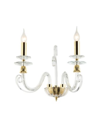 Mozart applique 2 luci dorata e vetro decorato trasparente