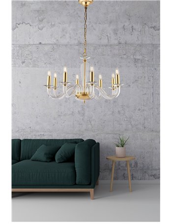 Schubert lampadario 8 luci dorato e vetro transparente contemporaneo
