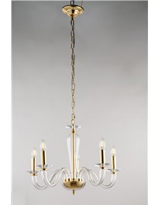 Schubert lampadario 5 luci dorato e vetro transparente contemporaneo