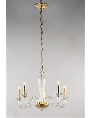 Schubert lampadario 5 luci dorato e vetro transparente contemporaneo
