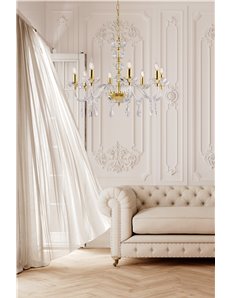 Vivandi lampadario 8 luci oro e vetro transparente cristalli gocce design 2