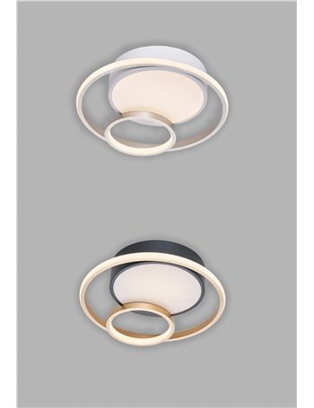 Queen plafoniera anelli led 28w oro nero cct luce calda naturale fredda